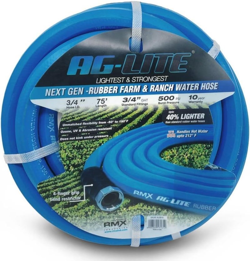 BluBird AG-LITE BSAL3475 3/4" x 75' Hot/Cold Water Rubber Garden Hose, 100% Rubber, Ultra-Light, Super Strong, 500 PSI, 50F to 190F Degrees, High Strength Polyester Braided - Image 1